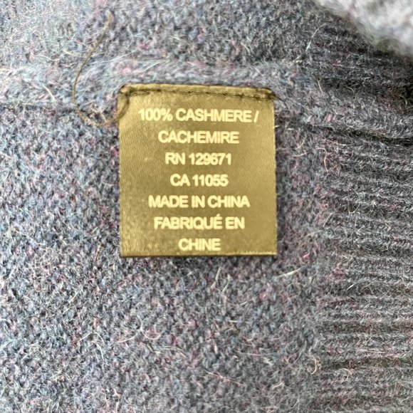 360 Cashmere Pullover Sweater, Blue With Pink/Cream Tree/Flower Motif, Size L - Picture 7 of 7